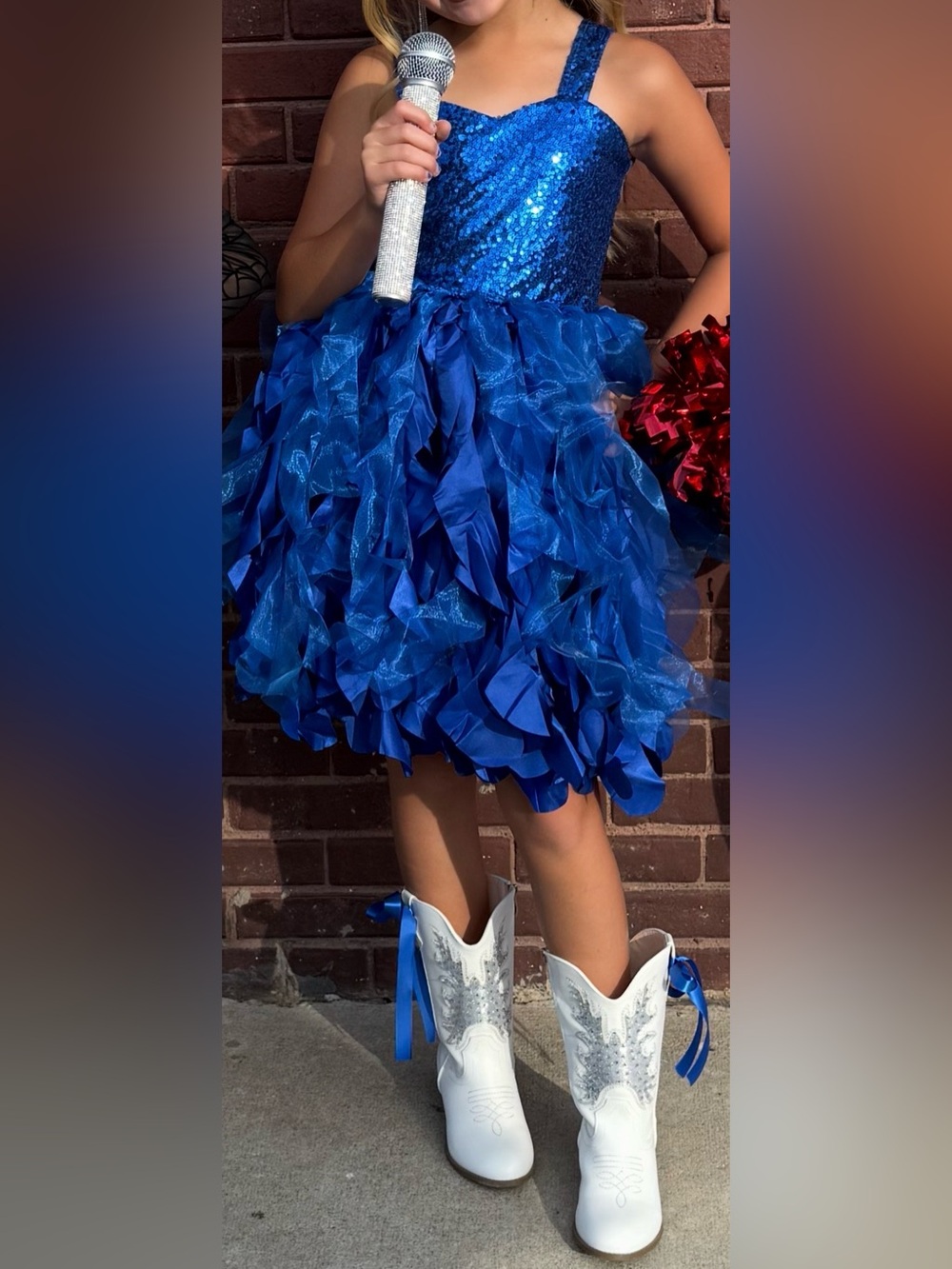 SHEIN Royal Blue Sequin Tulle Ruffle Formal Dress for Girls
